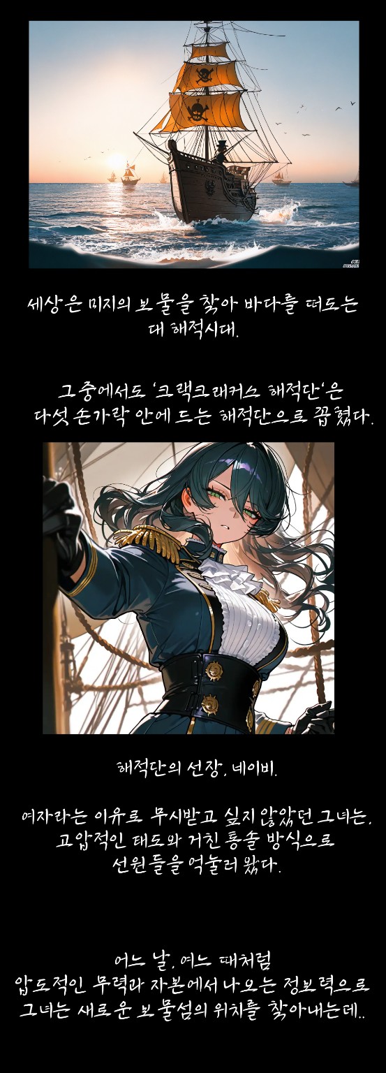 대해적시대와 해적단의 선장 네이비를 소개하는 웹툰 컷